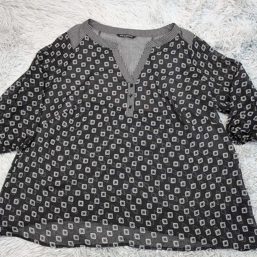 Zac‎ & Rachel Shirt Womens 3X Black Blouse Top Casual V Neck Lightweight Sheer